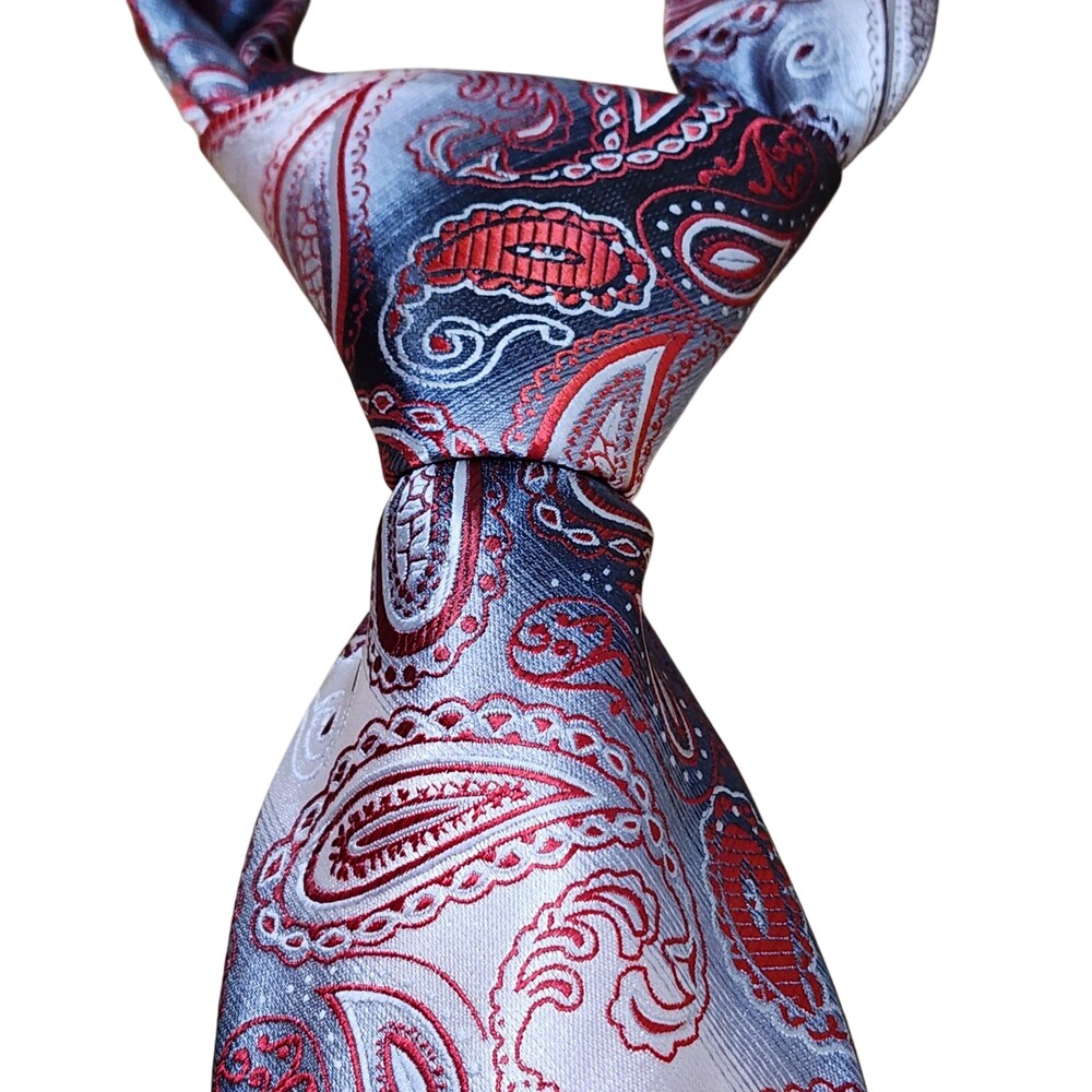 Stacy Adams Tie Mens One Size Red Gray Paisley Microfiber Classic Necktie